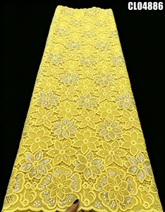 Tela de Encaje de Guipur Floral con Cordón, Lentejuelas de Lujo y Bordado de Pedrería <span class=keywords><strong>para</strong></span> Vestido de Fiesta de <span class=keywords><strong>Boda</strong></span> Nigeriano Aso Ebi - Product Image 1