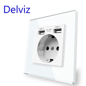 Delviz Europäische Steckdose, Gehärtetes Kristallglas-Panel, 5V Ladeanschluss, 16A Netzstecker EU-Standard <span class=keywords><strong>USB</strong></span>-Wandsteckdose - Product Image 1