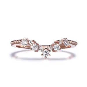 Rose Gold Plating 925 Sterling Silver Jewelry Natural White Topaz Stacking Dainty Band Ring