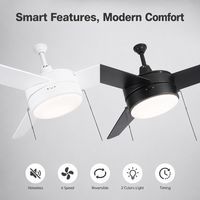 Ventilateur de plafond décoratif moderne de 52 pouces avec lumière LED, 3 pales en bois, finition noire pour salon intérieur
