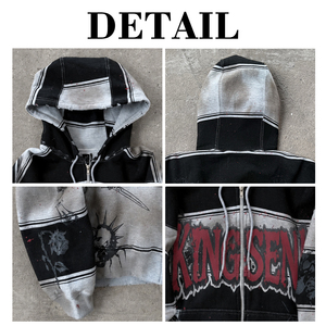 OEM Custom Men Hoodies Washed Color Block Stripe Full <b>Zip</b> Oversized Gothic Graphic Streetwear Y2K Fashion Men <b>Zip</b> Up Hoodie - Product Image 6