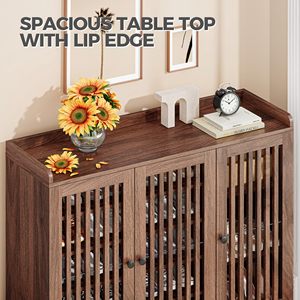 Mueble Zapatero Moderno <span class=keywords><strong>de</strong></span> Madera para Sala <span class=keywords><strong>de</strong></span> <span class=keywords><strong>Estar</strong></span>, Pasillo y Hotel, Zapatero Multicapa con Puerta <span class=keywords><strong>de</strong></span> Listones, Color Nogal - Product Image 6