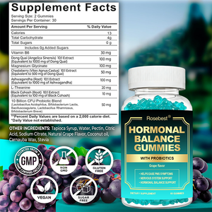 Rosebest Formule Herbal Personnalisée Premium Gummies Hormonales Féminines avec Probiotiques pour l'Équilibre Hormonal et la Santé Menstruelle - Product Image 6