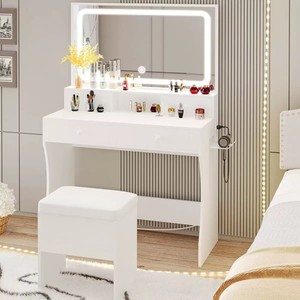 D003 Small Space Saving Dressing <b>Table</b> with <b>Mirror</b> and Lights Compact Dressing <b>Table</b> with Storage Cabinet for Bedroom - Product Image 1