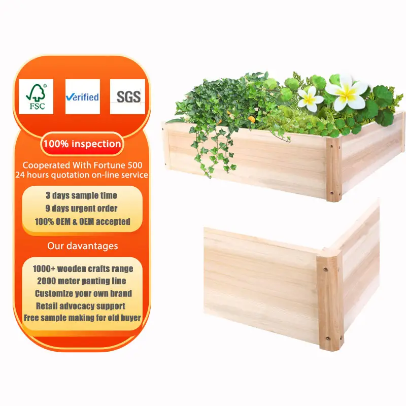 Caoxian Huashen Kotak Penanam Kayu Tanaman Herbal Luar Ruangan Ditinggikan Tempat Tidur Penanam Sayuran Tumbuh Melalui 80X80X20CM Hijau