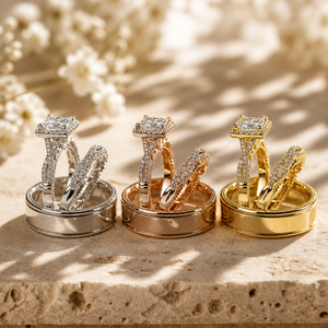 Set di Tre Anelli da Donna Multicolore Impilabili per Fidanzamento e Matrimonio - Product Image 3