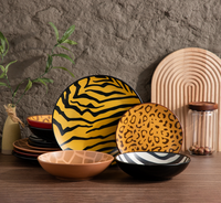 Vaisselle en céramique à imprimé animalier safari, assiettes et bols mixtes tigre, léopard, zèbre, vente en gros et personnalisable