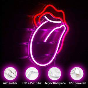 Letrero de Neón de Labios, Acrílico, Rojo Llama, Forma de Lengua Grande, Letreros de Neón para Decoración de Paredes, Luz de Neón Rojo-Rosa, Luz LED para Dormitorio - Product Image 5