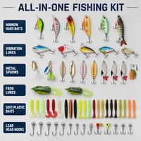 Kit complet de leurres de pêche pour débutants - Truite, Perche, Cuillère, Minnow, VIB, Grenouille, Appâts souples, Boîte de pêche avec hameçons et accessoires