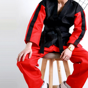 OEM Custom Taekwondo Uniform Black Red Lightweight Cotton Martial Arts Training Competition Suit for Men - Product Image 2