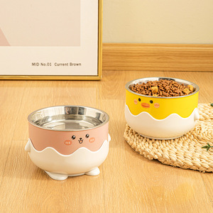 Bol pour animaux de compagnie, antidérapant, pour chat et chien, avec design de canard en caoutchouc, forme arrondie, intérieur en acier inoxydable - Product Image 1