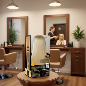 Teinture capillaire permanente Thader Pharma V-Color 703 Blond moyen doré naturel sans ammoniaque avec or liquide et huiles florales - Product Image 3