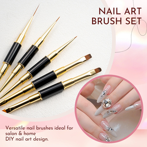 Kit de 5 pinceaux à double tête en métal noir pour nail art, pointe ultra fine et flexible pour la peinture au gel DIY en salon - Product Image 4