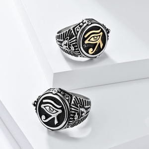 Anillo de sello vintage egipcio con diseño de gota, de acero inoxidable, con Ojo de Horus, en plata y negro, para hombre, servicio OEM ODM, Joyería XR Xrrw233b - Product Image 1