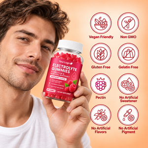 Gummies électrolytiques OEM : Soutien minéral hydratant au magnésium et au potassium, saveur framboise, bien-être quotidien, complément alimentaire végétalien - Product Image 6