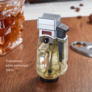 Briquet à cigares à quatre jets de flamme bleue avec réservoir transparent rechargeable au butane pour cigares, vente en gros directe d'usine avec logo personnalisé - Product Image 5