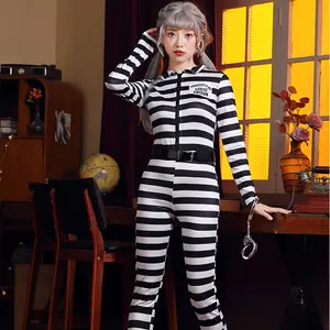 Party Funny Outfit Women Prisoner Costume Adult's Striped Prison Dress Sexy Halloween Costumes