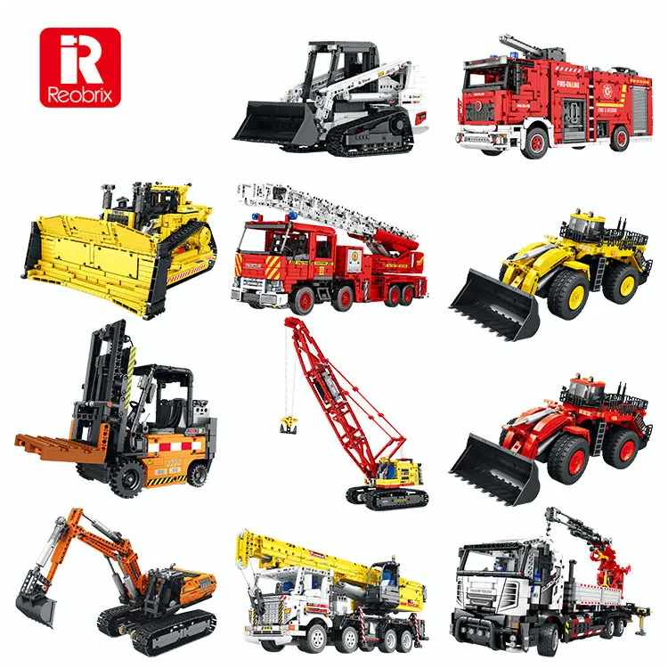 रिओब्रिक्स 22001-22 रिमोट कंट्रोल इंजीनियरिंग वाहन फायर ट्रक ट्रैक्टर खुदाई बिल्डिंग ब्लॉक असेंबल मॉडल बच्चों के खिलौने