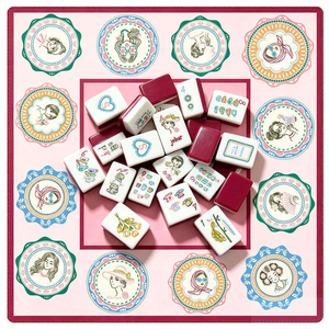 Juego de Mahjong Americano Vintage Soap Opera, Patrón de Taza de Té, Fichas de Mahjong Acrílicas con Reverso Borgoña - Product Image 3