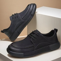 Chaussures basses décontractées en maille à lacets pour hommes noires, chaussures en cuir quatre saisons, chaussures de marche tendance à semelle épaisse