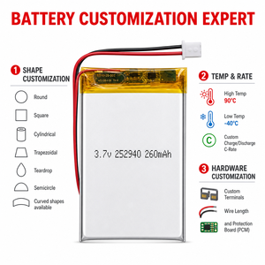 Batterie lithium-ion 3,7 V 260 mAh UN38.3 CE 252940, pochette carrée, pour appareil photo numérique / caméscope, montre connectée, <span class=keywords><strong>tracker</strong></span> de fitness - Product Image 1
