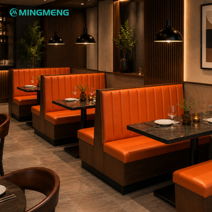 Modern Orange Vertical Channel Tufted <b>Restaurant</b> Booth Seating with Marble Table Commercial Dining Furniture <b>Set</b> - Product Image 2