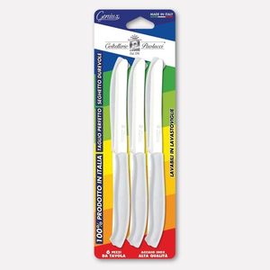 Genius Table Knives <b>Set</b> 6 <b>Pc</b> White Handle 11 Cm Serrated Stainless Steel Blade Made In Italy - Product Image 1