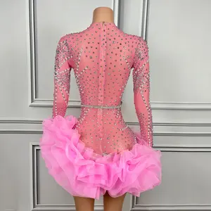 <span class=keywords><strong>Robe</strong></span> de soirée longue en satin <span class=keywords><strong>rose</strong></span> avec strass et perles pour femme, taille naturelle, respirante, pour l'été, XS8152 - Product Image 6