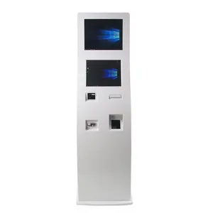 19inch dual screen self-service payment kiosk with card reader password keyboard 80mm thermial printer and member card dispenser