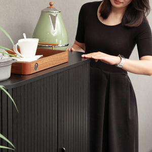 <span class=keywords><strong>Buffet</strong></span> moderne à portes coulissantes en bois de chêne <span class=keywords><strong>Buffet</strong></span> <span class=keywords><strong>haut</strong></span> de rangement Style panneau pour entrée salon chambre à coucher pour hôtel - Product Image 2