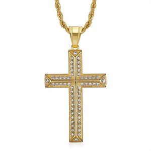 Cross Pendant Necklace <b>Titanium</b> Steel Gold Plated Diamond Encrusted Religious Unisex Jewelry - Product Image 5