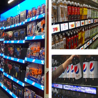 Écran numérique de bord de rayonnage P1.875mm sur mesure, écran en bande, affichage publicitaire LED étiré pour magasin de détail