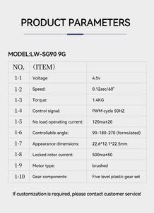 Servomoteur SG90 MG90S 9g 180 degrés 360 degrés à engrenages métalliques pour voiture RC, robot, automatisation industrielle - Product Image 5