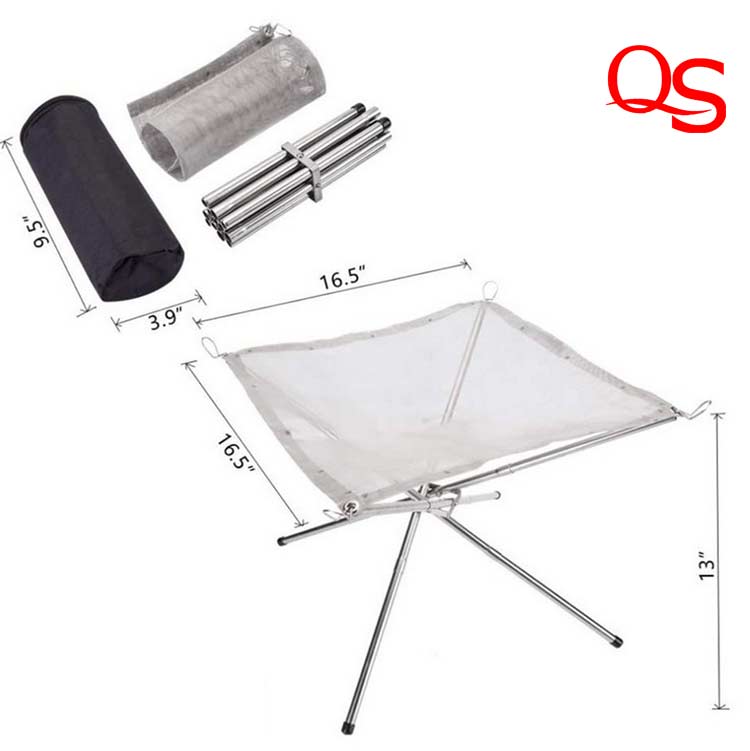 Portable Outdoor Fire Pit Collapsing Steel Mesh Fire Stand Perfect for Camping Backyard and Garden With Carrying Bag