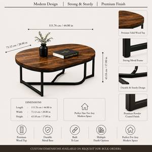 Contemporary Oval <b>Coffee</b> <b>Table</b> <b>Walnut</b> Wood Top with Sleek Black Metal Base for Living Room Lounge Furniture - Product Image 2