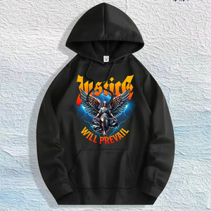 Magazzino Locale USA: Felpa con Cappuccio 100% Cotone con Grafica 'La Giustizia Prevalle', 7 Colori - Product Image 1