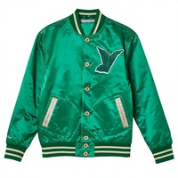 Blouson Bomber Sportif Personnalisé avec Logo, en Satin, Style Baseball, Veste Universitaire en Soie Verte, Blouson Hip Hop pour Homme