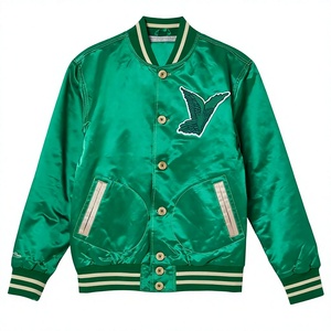Blouson Bomber Sportif Personnalisé avec Logo, en Satin, Style Baseball, Veste Universitaire en Soie Verte, Blouson Hip Hop pour Homme - Product Image 3