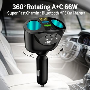 Nuovo Caricabatterie per Auto 12-24V Leggero con Rotazione <span class=keywords><strong>a</strong></span> 360 Gradi, Porte <span class=keywords><strong>A</strong></span>+<span class=keywords><strong>C</strong></span> 66W, Ricarica Super Veloce, BT MP3, Accendisigari - Product Image 2