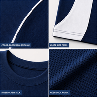 T-shirt bleu marine color-block en gros |   150G Cool Mesh Polyester Raglan S-XL 4 couleurs |   Usine OEM/ODM, faible MOQ
