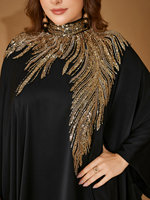 Robe de soirée élégante et modeste pour femmes, col mandarin, manches chauve-souris, patchwork de paillettes, satin, coupe ajustée, style musulman