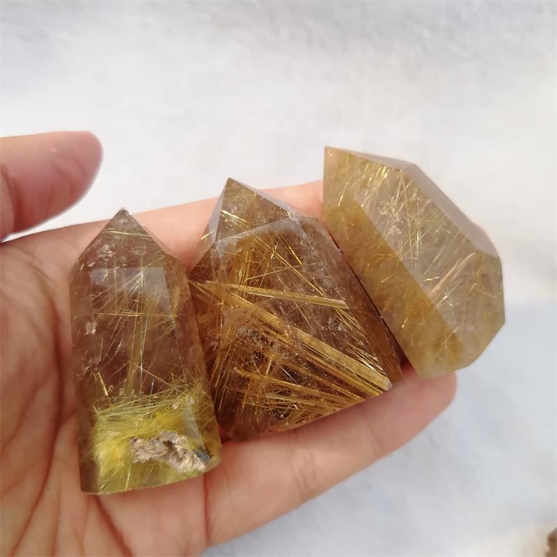 Wholesale Natural Quartz Golden Rutilated Quartz Crystal Single Points Wands Raw Gold Rutilated Gemstones