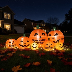 Decorazioni gonfiabili di Halloween a forma di zucca per esterni, set da 7 pezzi in PVC con illuminazione per feste. - Product Image 2