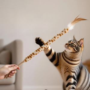 Bâton de jeu pour <span class=keywords><strong>chat</strong></span> à longues plumes, corde de chanvre naturelle, manche en bois, jouet pour <span class=keywords><strong>chat</strong></span> auto-amusant, durable et résistant aux morsures, bâton de stimulation pour <span class=keywords><strong>chat</strong></span> - Product Image 1