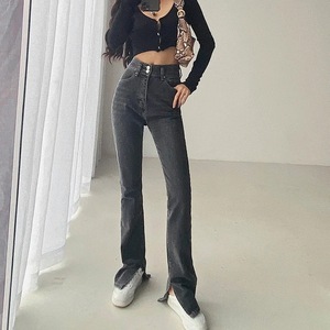 Jeans da Donna a Vita Alta, Larghi e Lunghi, in Denim, per Autunno e Inverno - Product Image 4