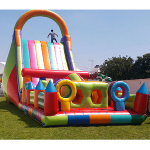 Ngoài trời khổng lồ thương mại PVC thổi lên nhà bị trả lại Inflatable khóa học trở ngại với trượt cho trẻ em Người lớn bouncy lâu đài Bouncer - Product Image 1