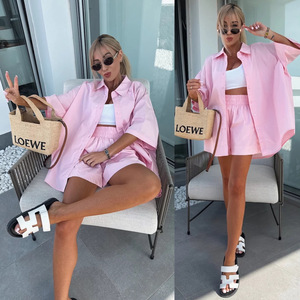 IStapromo Gifts Women's Casual Summer <b>Set</b> 100% polyester Terry Beach Towel Single Button Shirt and Shorts - Product Image 3