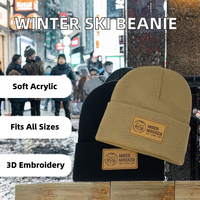 Bonnet d'hiver unisexe de créateur en acrylique doux, style streetwear premium, pour sports d'hiver, avec logo patch en cuir personnalisé à motif dessin animé