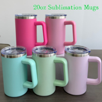 Tasses à café à sublimation de 20 oz, gobelet Macaroon avec poignée, tasse isotherme en acier inoxydable, tasses à café colorées pour les voyages