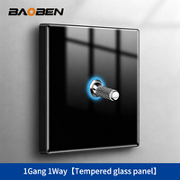 Panel de Interruptor de Pared de Vidrio Templado Negro BAOBEN, Estilo Retro, para Instalación Empotrada Tipo 86 en Hoteles y Casas de Huéspedes